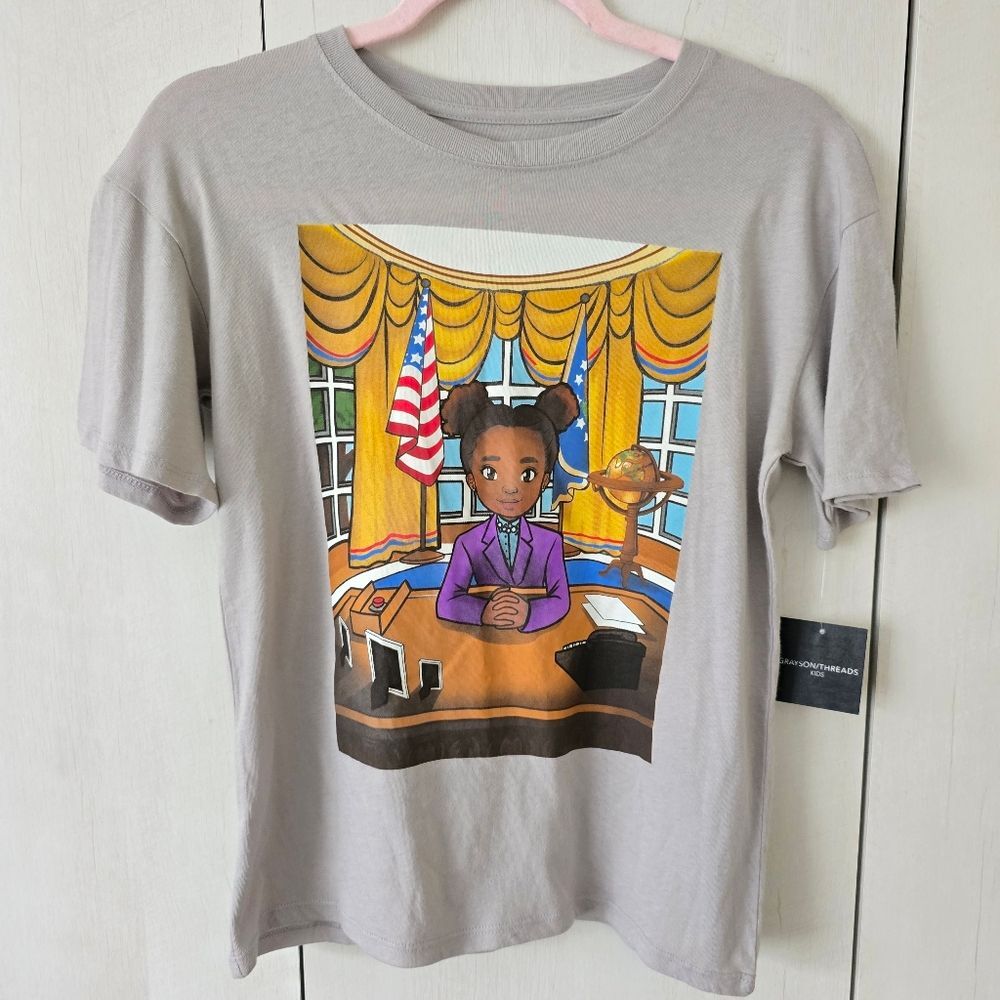 Nwt future president puzzle huddle Top shirt short sleeves grey Grayson Threads